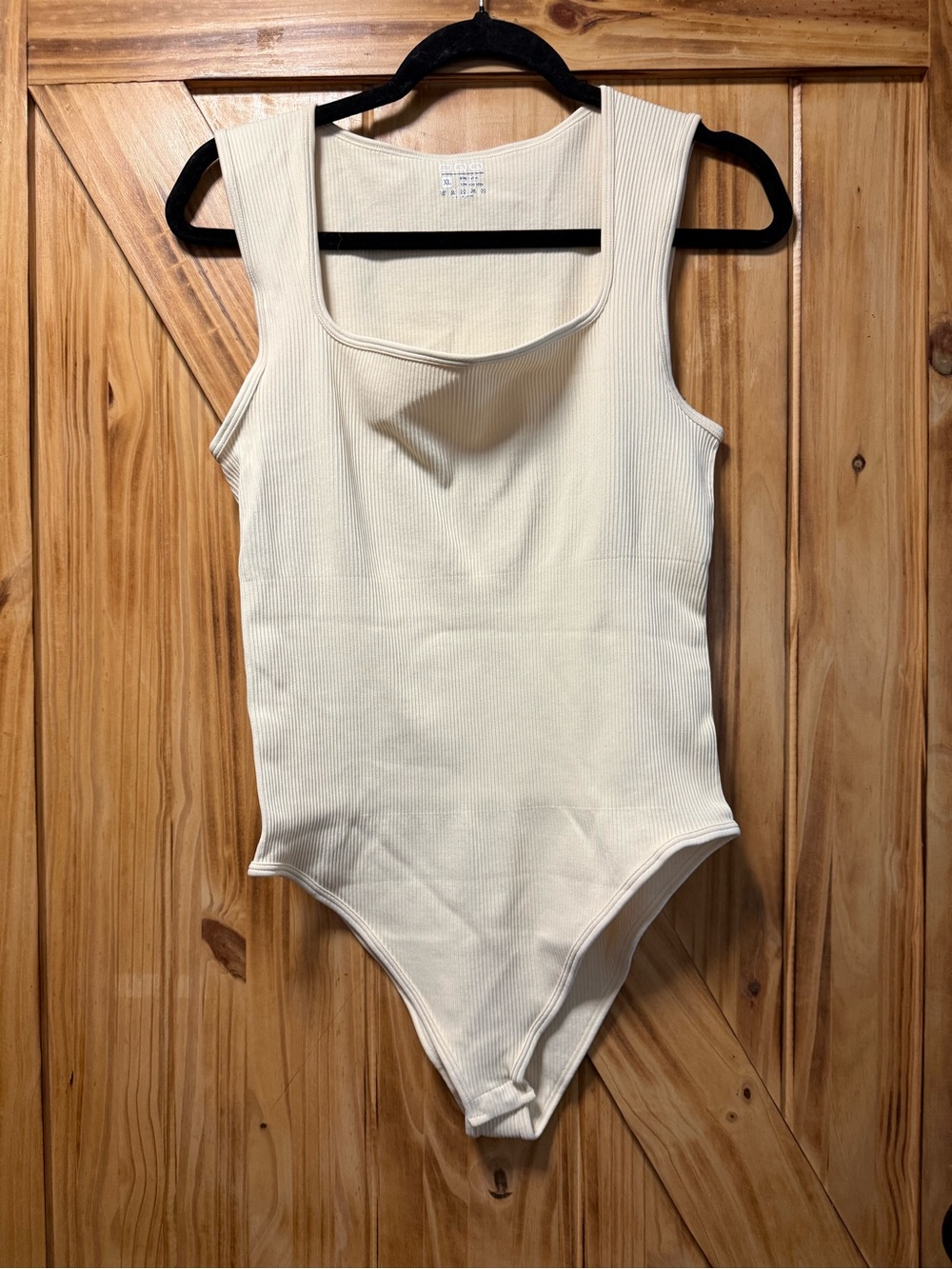 Ribbed Cream Square-Neck Women's Bodysuit